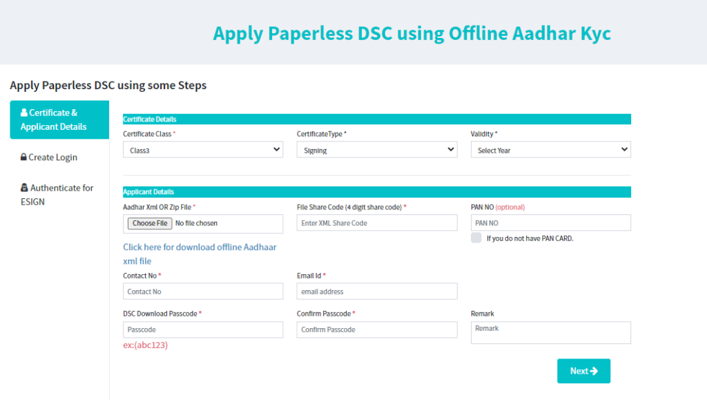 Offline Aadhaar DSC Pantasign